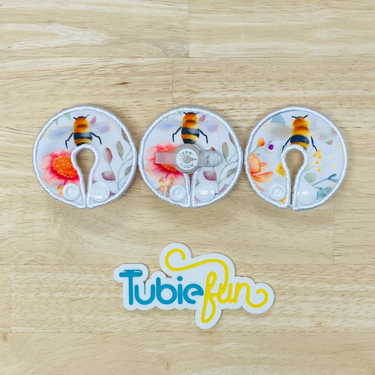 G-Tube Button Pad Cover - Bees on White