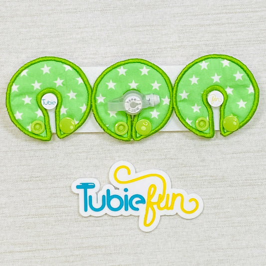 G-Tube Button Pad Cover - White Stars on Green