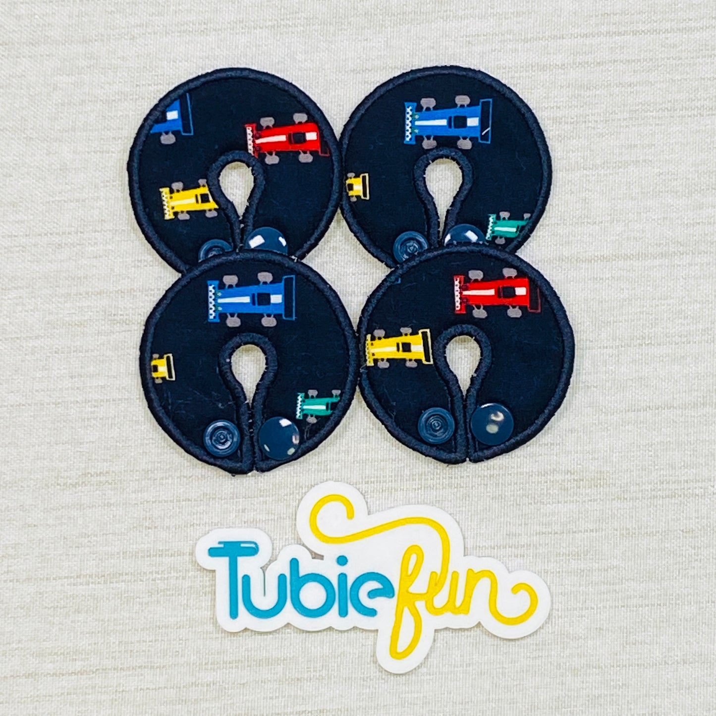 G-Tube Button Pad Cover - Racing Cars on Blue