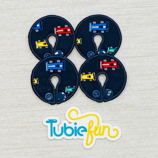 G-Tube Button Pad Cover - Racing Cars on Blue