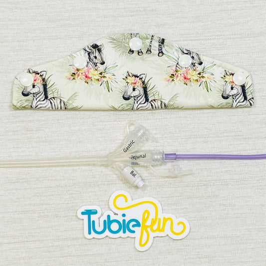 Large Feeding Tube Connection Cover - Zebras and Flowers