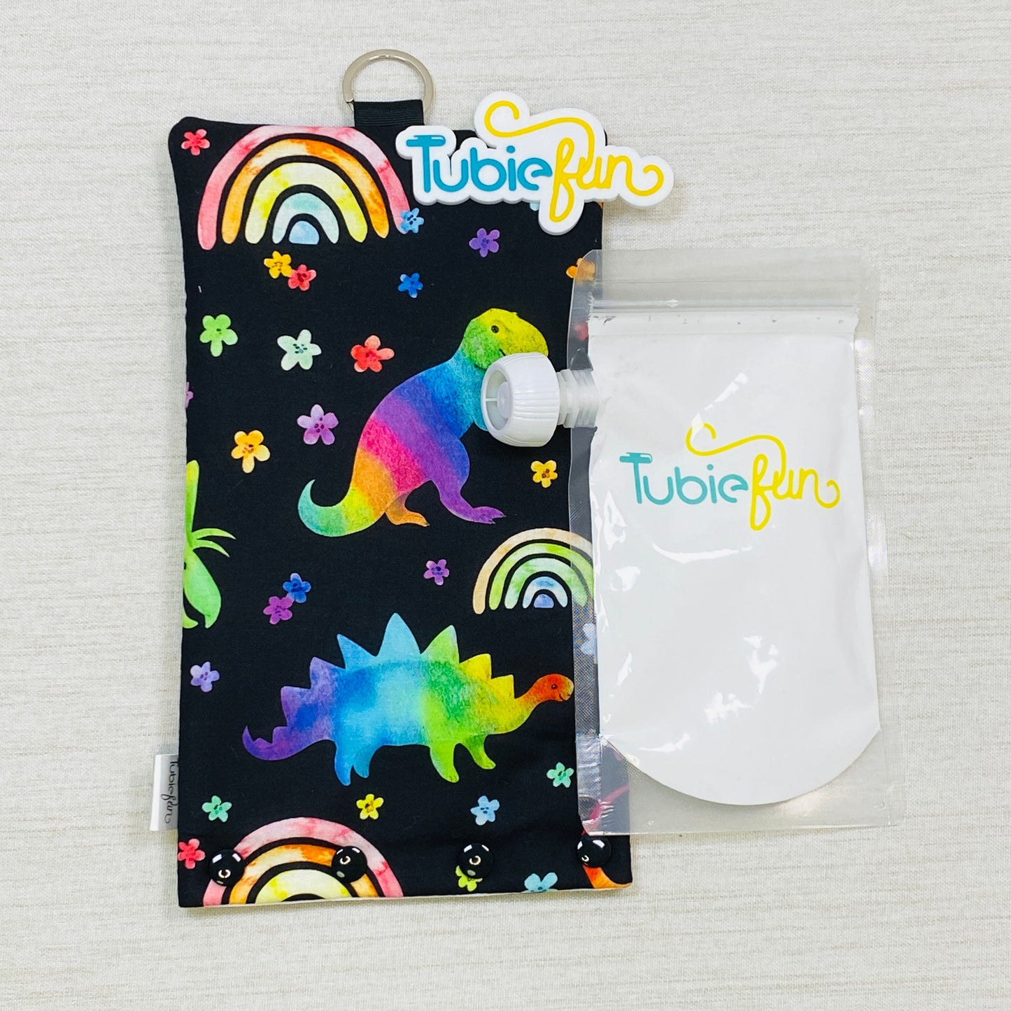Insulated Milk Bag Suitable for Reusable Pouches - Coloured Dino's on Black