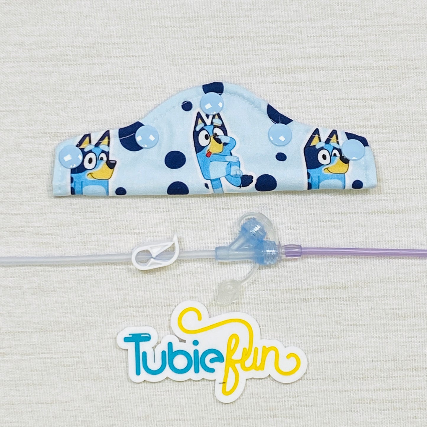Feeding Tube Connection Cover - Heeler on Blue