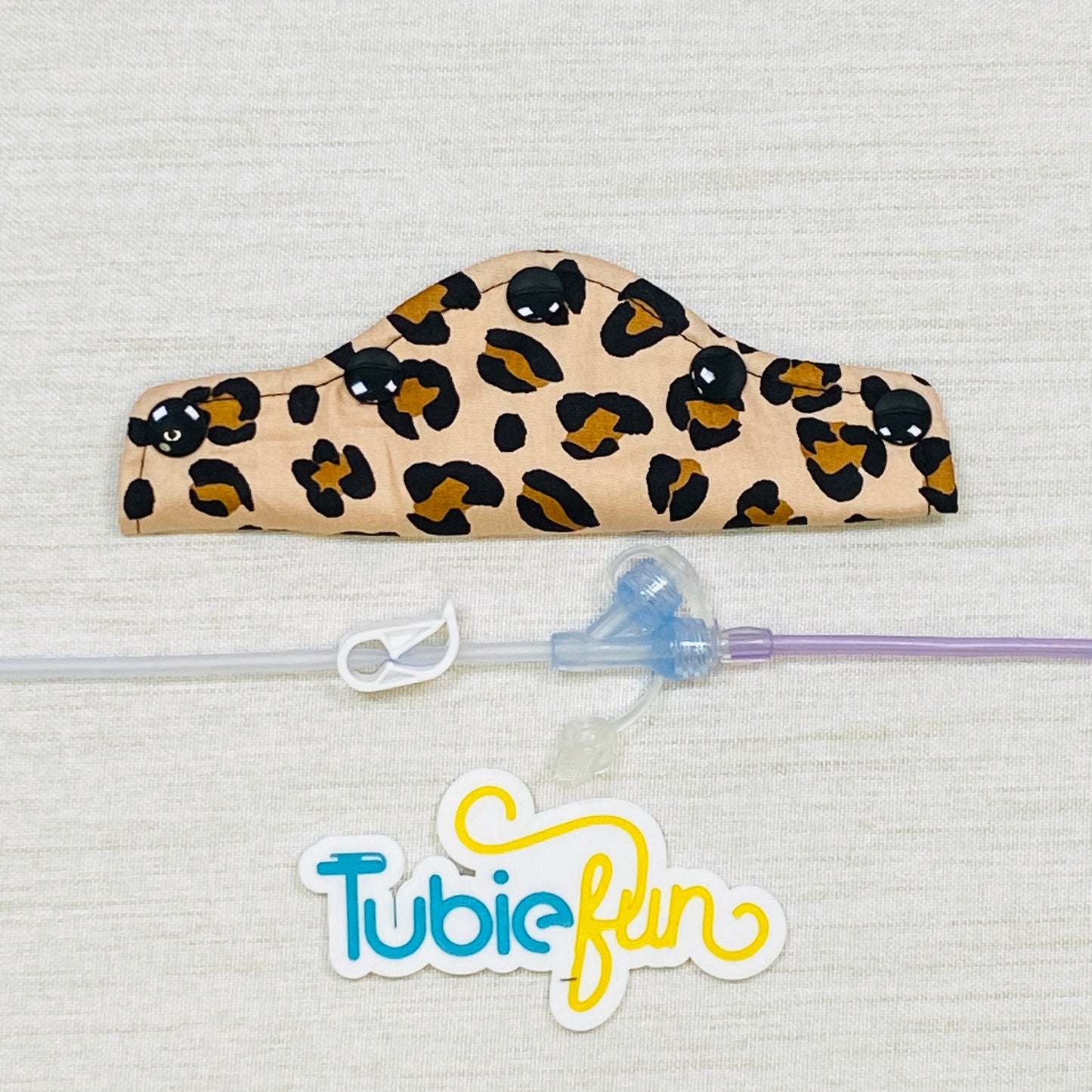 Feeding Tube Connection Cover - Cream Leopard Print