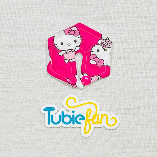 Hexagon G-Tube Button Pad Cover - Kitty on Pink