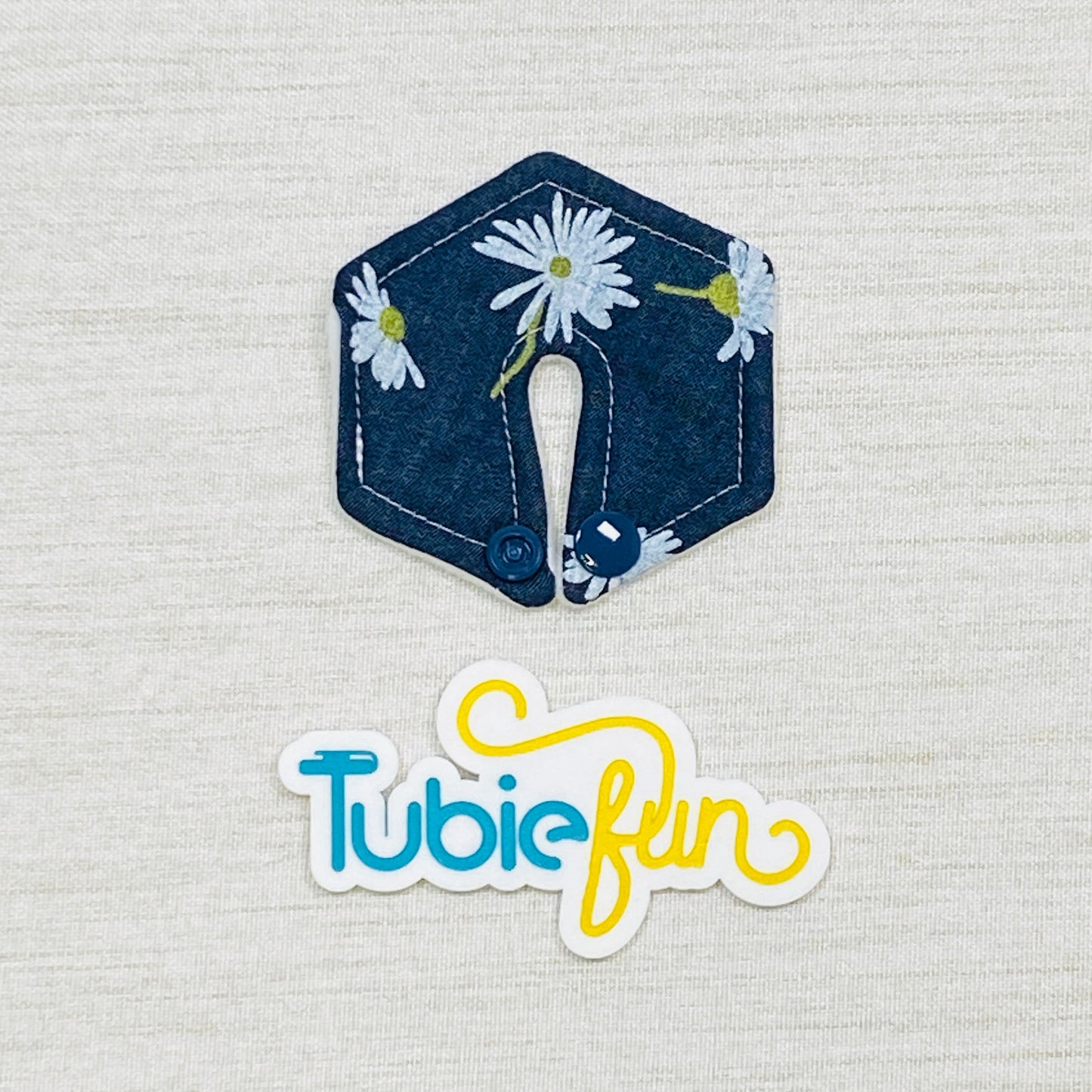 Hexagon G-Tube Button Pad Cover - White Flowers on Navy