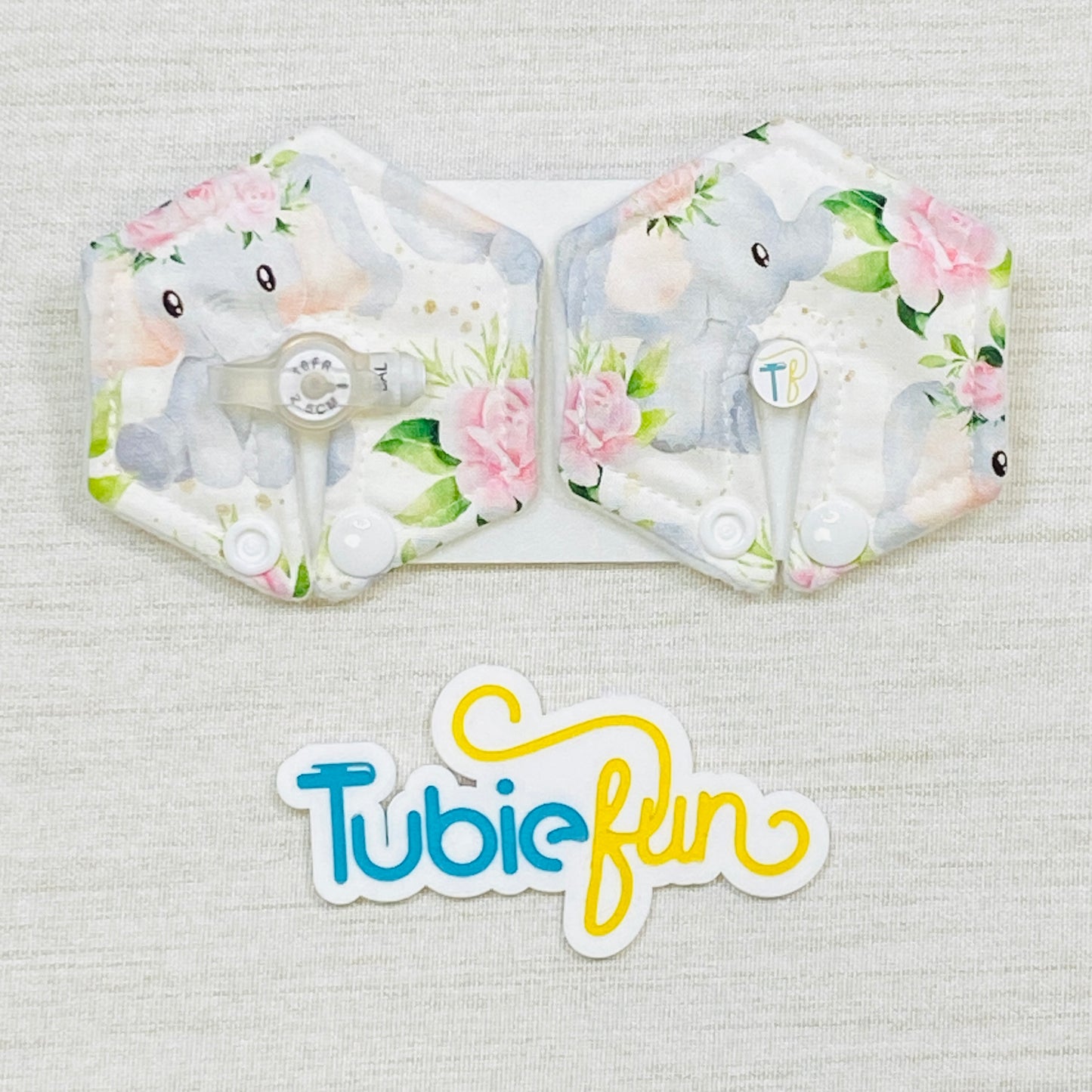 Hexagon G-Tube Button Pad Cover - Elephants on White
