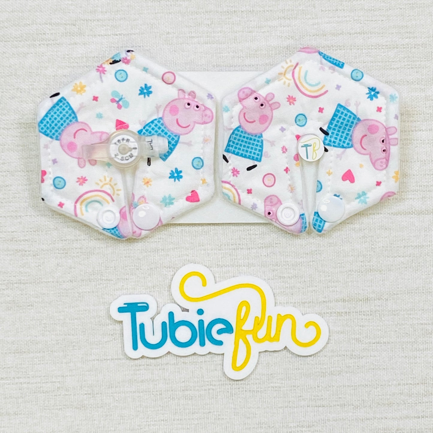 Hexagon G-Tube Button Pad Cover - Girl Pig on White