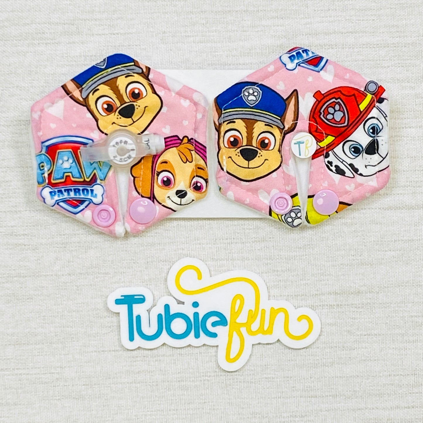 Hexagon G-Tube Button Pad Cover - Pup Patrol on Pink