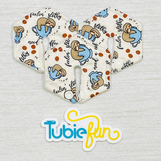 Hexagon G-Tube Button Pad Cover - Coffee Slothy