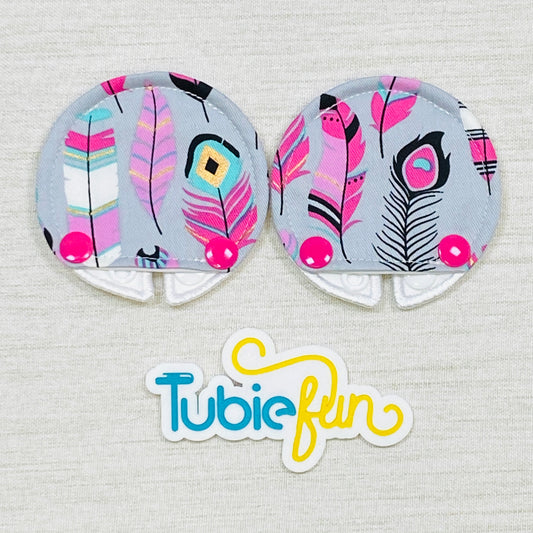 Covered Button Pad - Pink Feathers