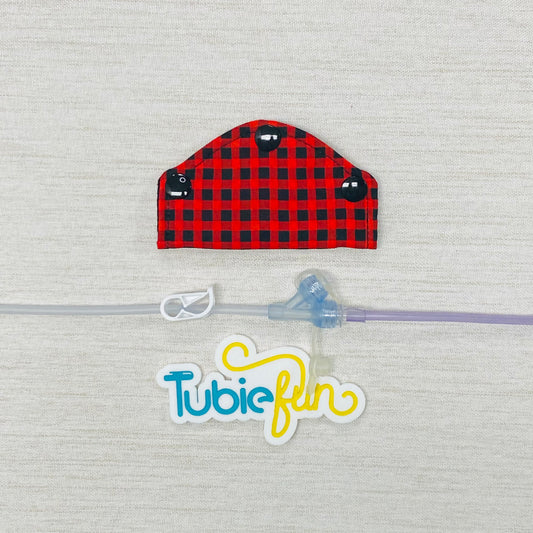 Feeding Tube Mini Connection Cover - Red and Black Gingham