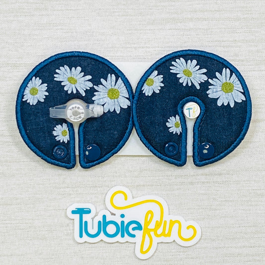 Button Pad Cover Large - White Flowers on Navy