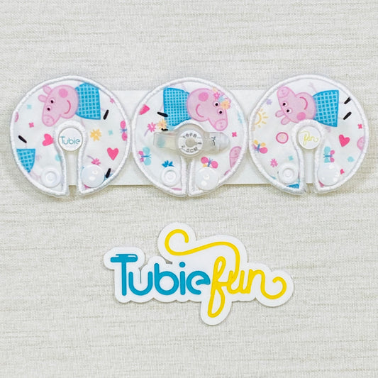 G-Tube Button Pad Cover - Girl Pig on White