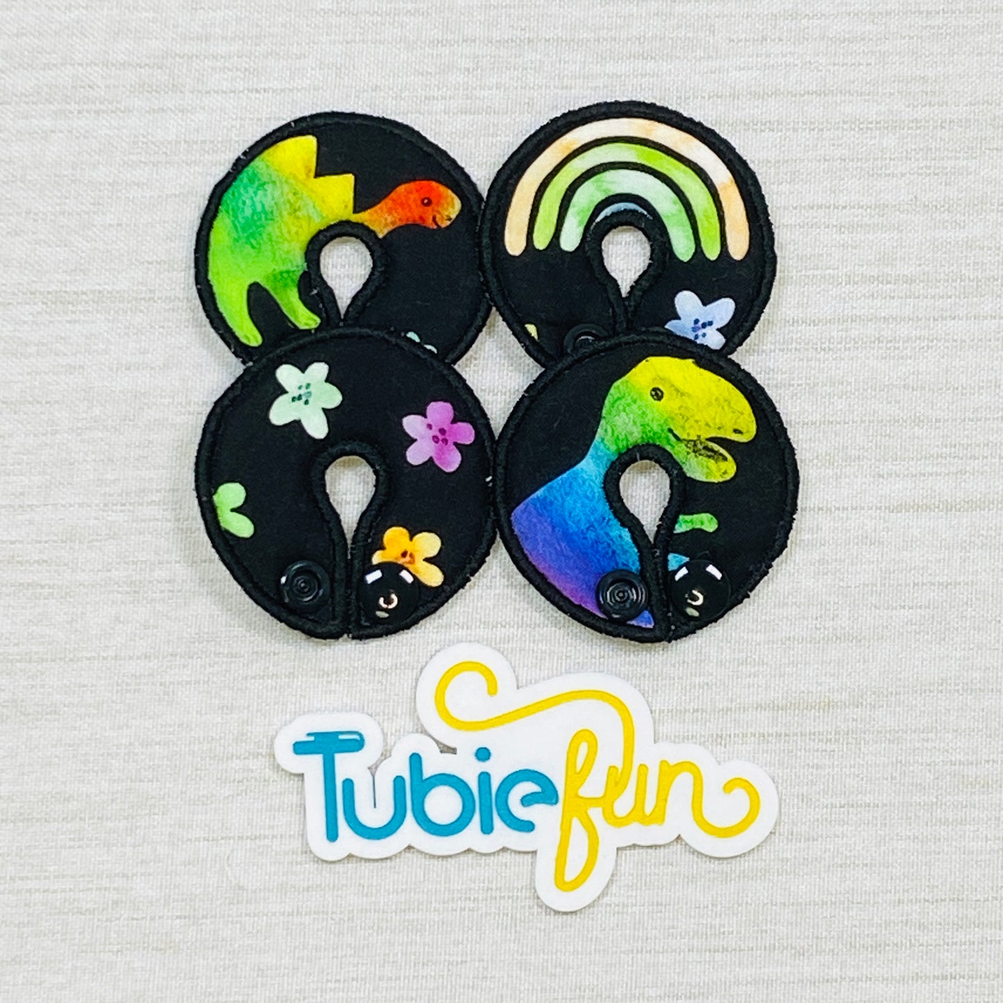 G-Tube Button Pad Cover - Coloured Dino's on Black