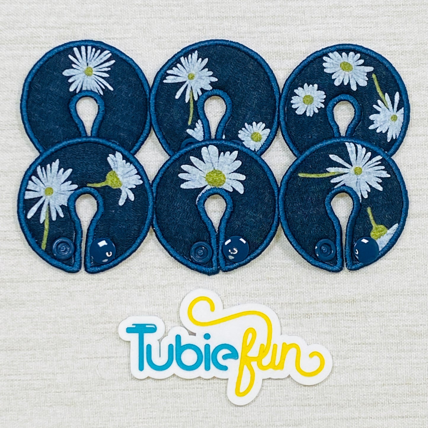 G-Tube Button Pad Cover - White Flowers on Navy