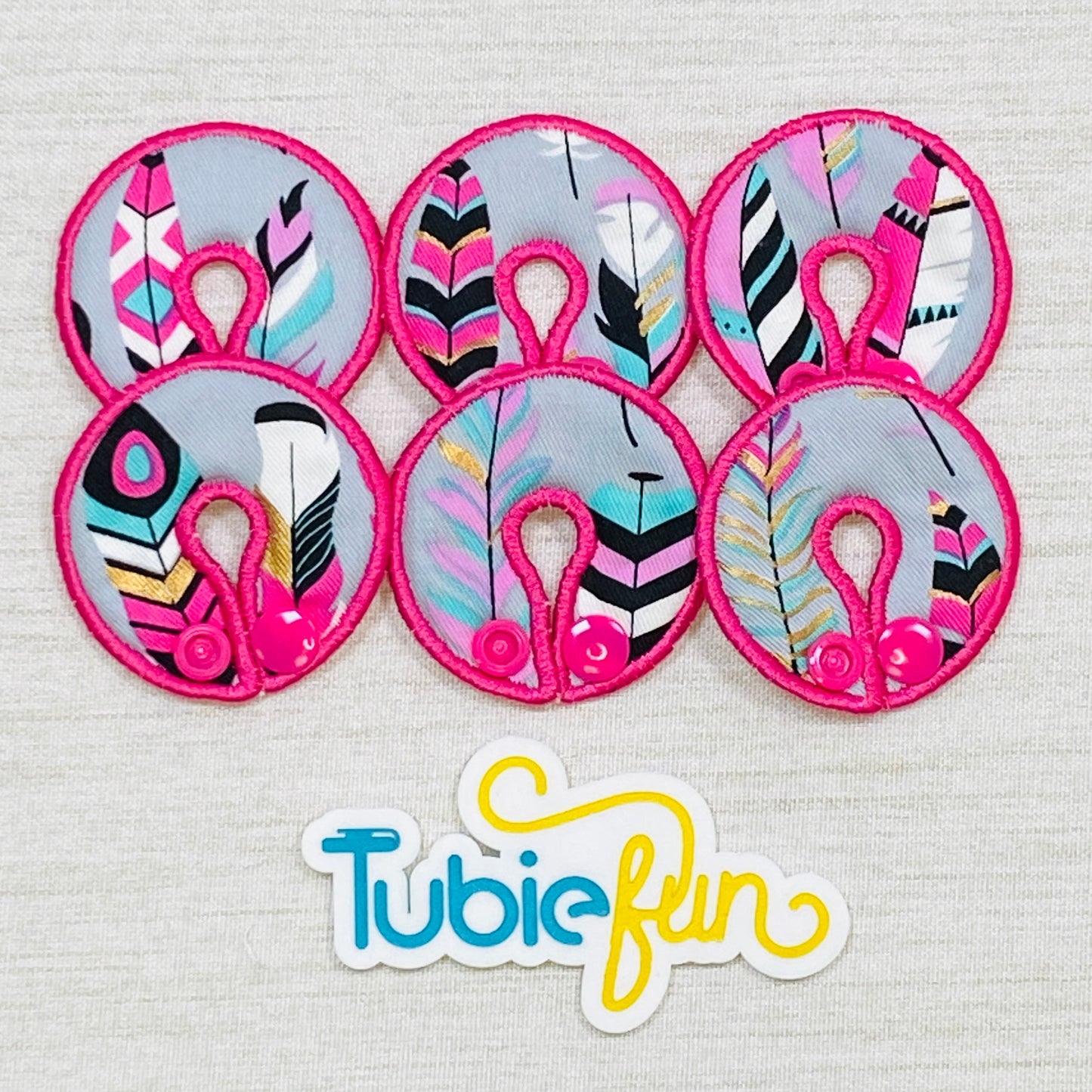 G-Tube Button Pad Cover - Dark Pink Feathers