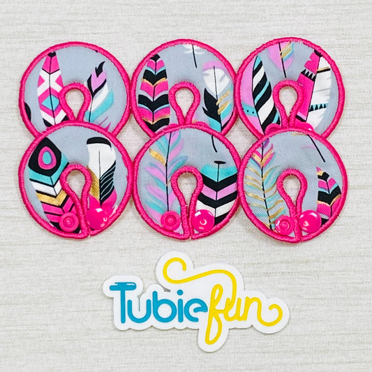G-Tube Button Pad Cover - Dark Pink Feathers