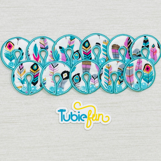 G-Tube Button Pad Cover - Teal Feathers