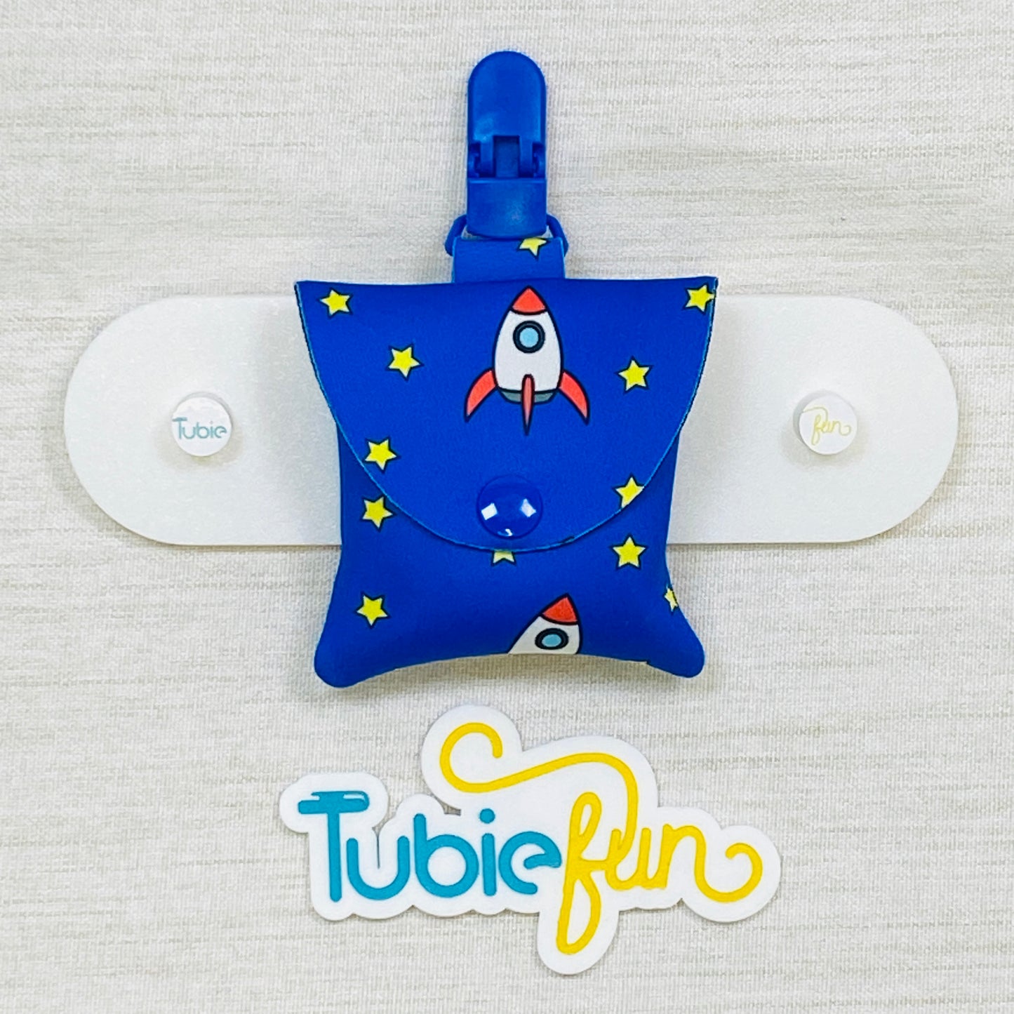 Neoprene Tubing Pouch - Rockets on Blue