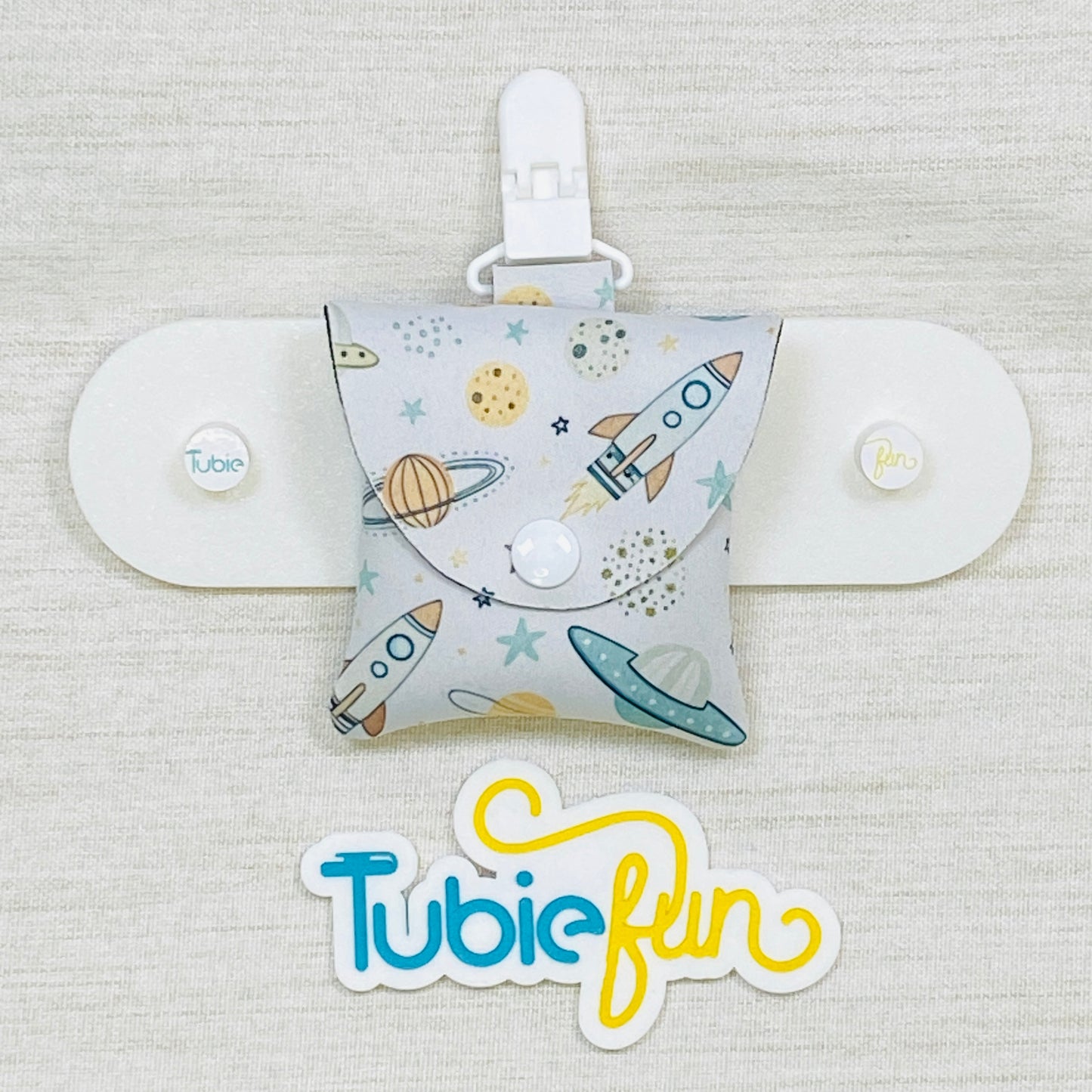 Neoprene Tubing Pouch - Rockets and Space on White