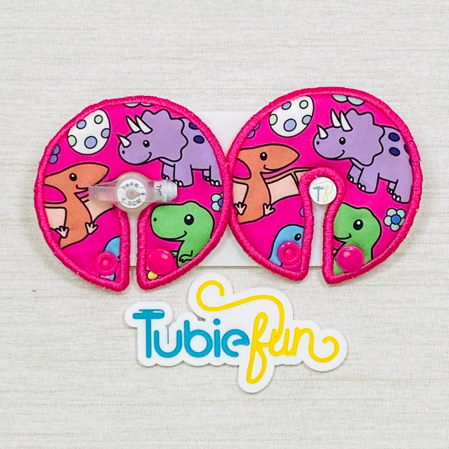 Button Pad Cover Large - Coloured Dinosaurs on Pink