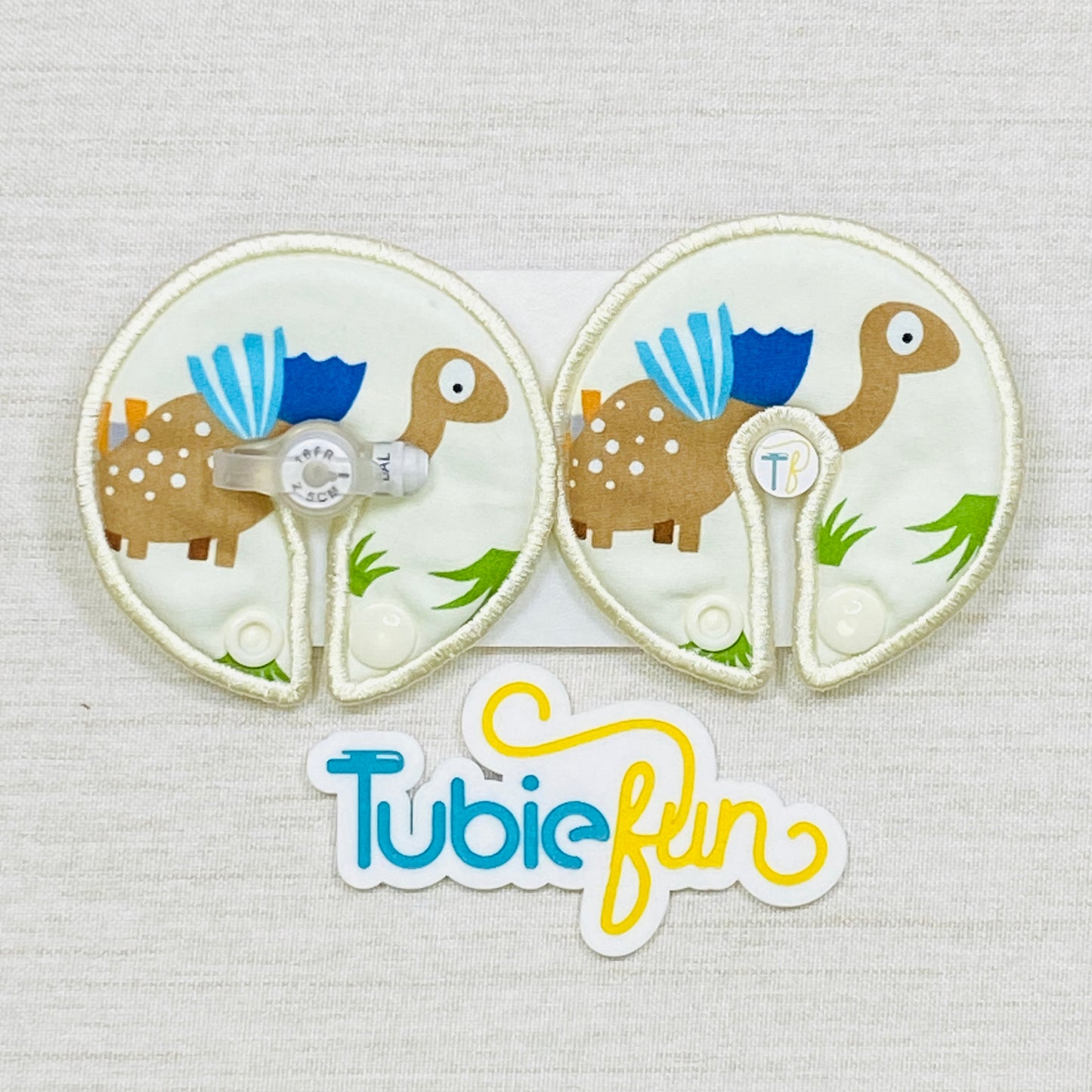 Button Pad Cover Large - Coloured Dinosaur on Cream