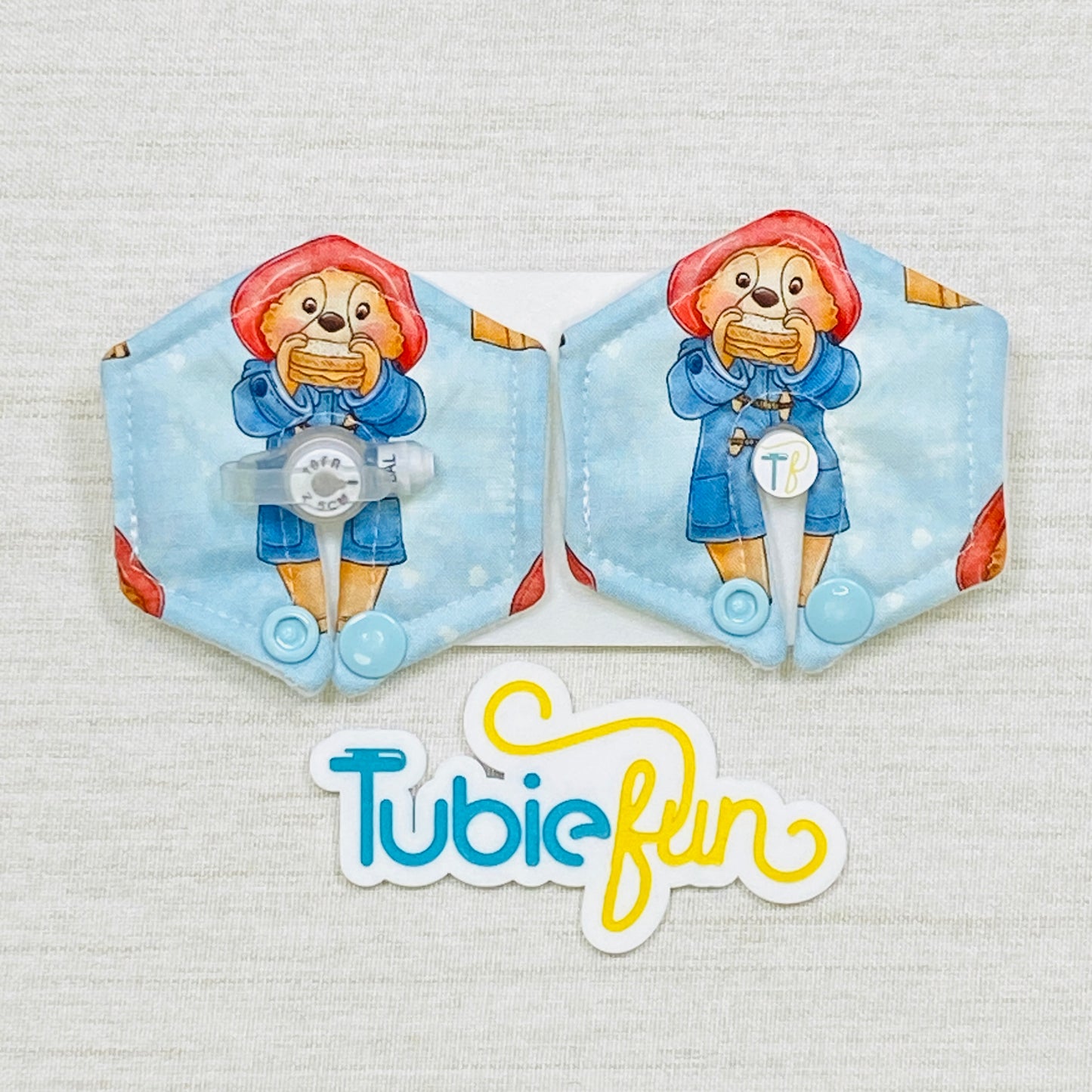 Hexagon G-Tube Button Pad Cover - Marmalade Bear on Blue