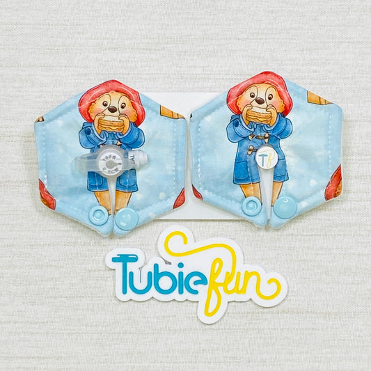 Hexagon G-Tube Button Pad Cover - Marmalade Bear on Blue