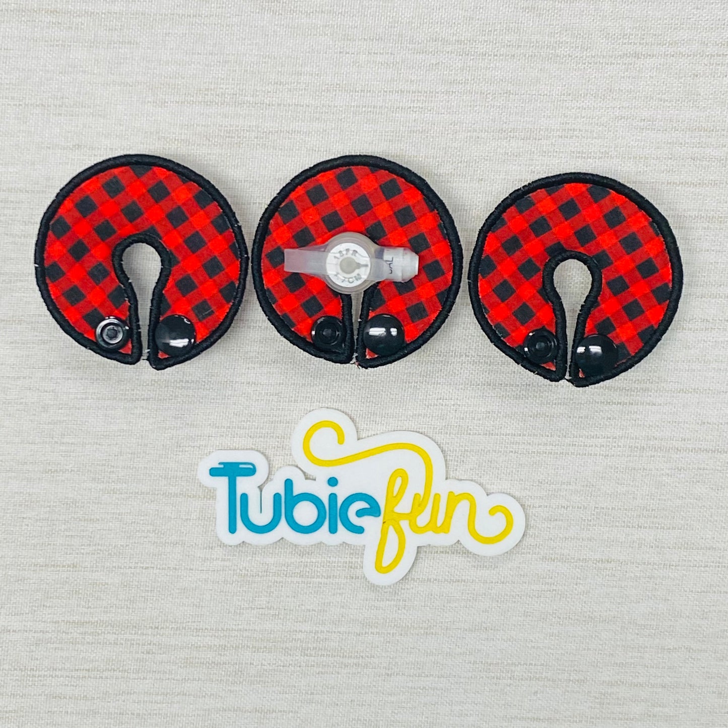 G-Tube Button Pad Cover - Red and Black Gingham