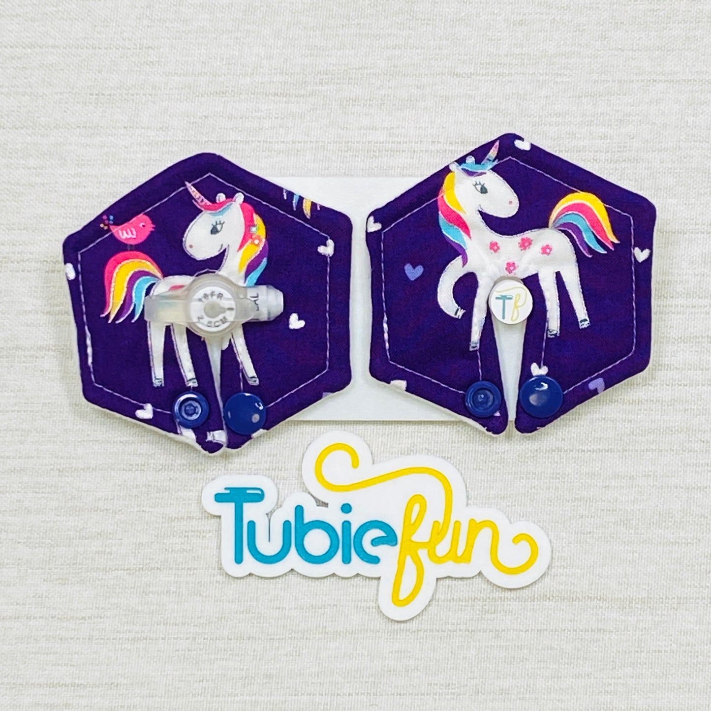 Hexagon G-Tube Button Pad Cover - Unicorn on Purple