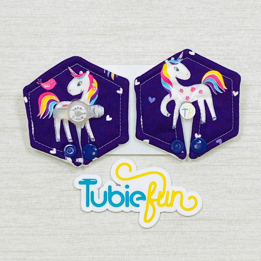 Hexagon G-Tube Button Pad Cover - Unicorn on Purple
