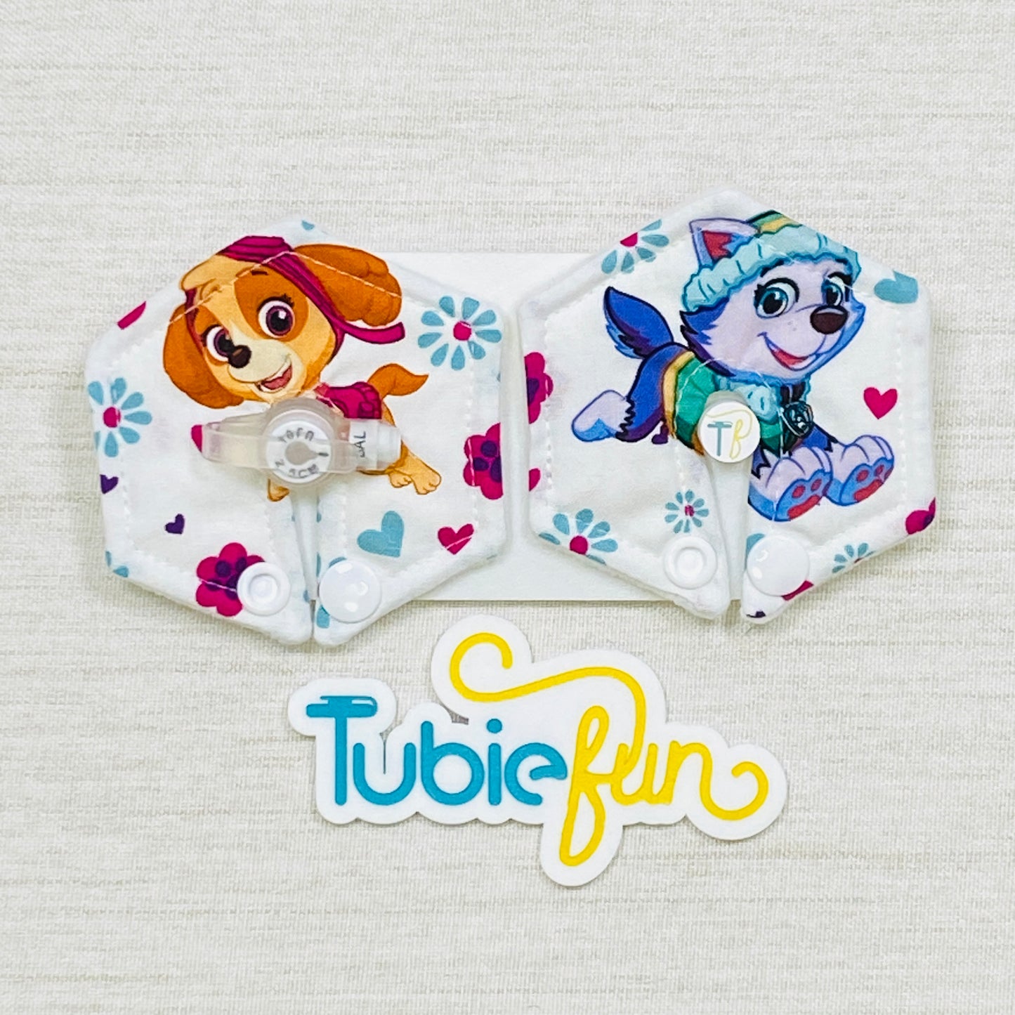 Hexagon G-Tube Button Pad Cover - Pup Patrol on White