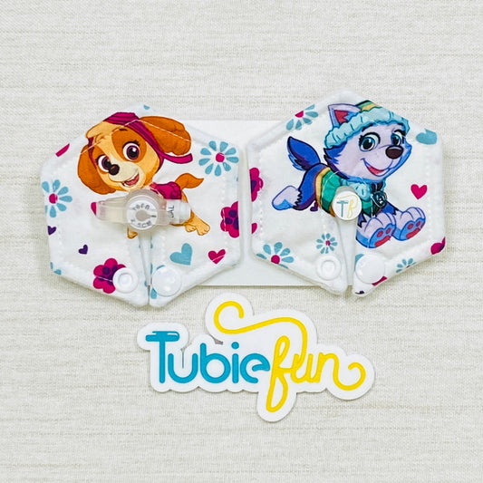Hexagon G-Tube Button Pad Cover - Pup Patrol on White