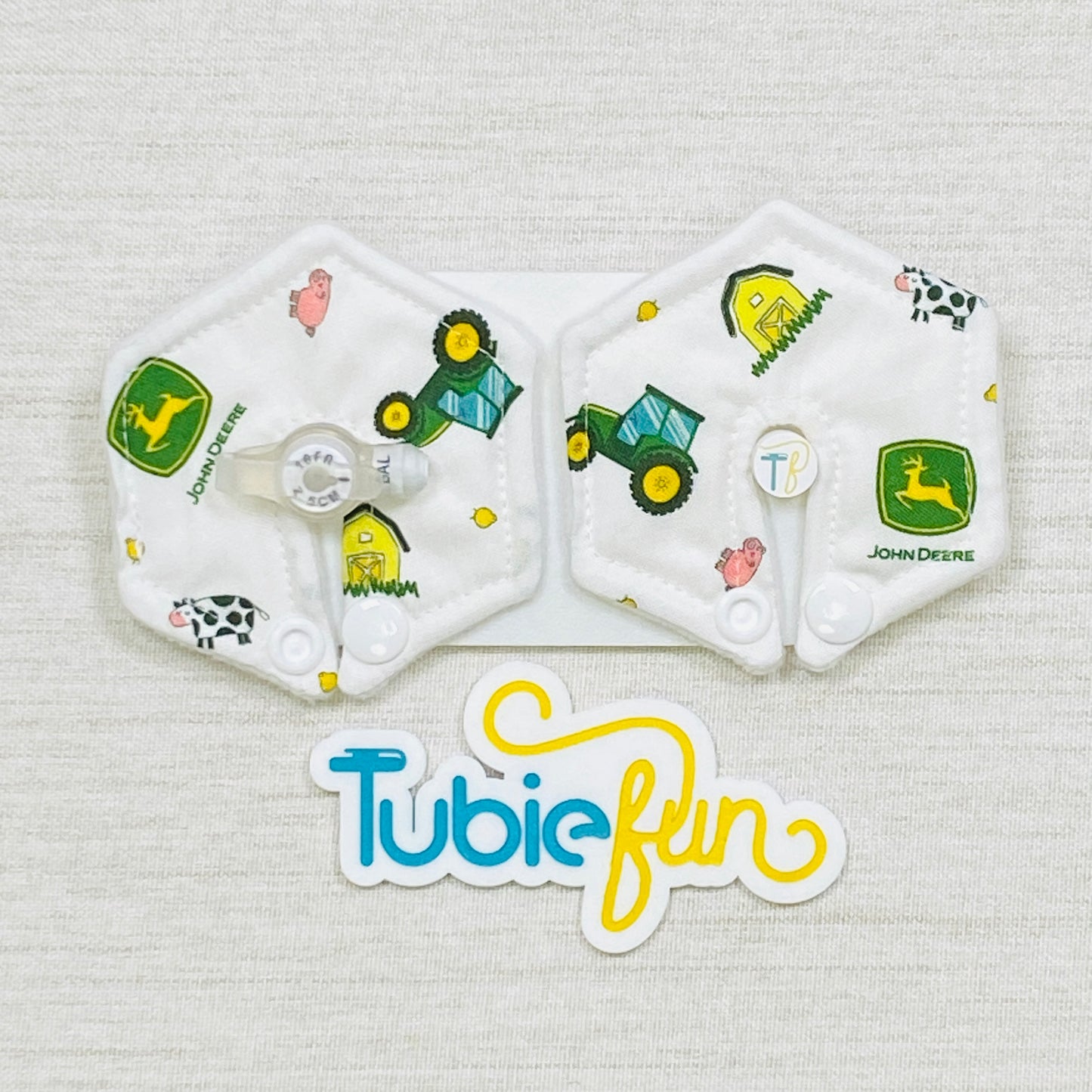 Hexagon G-Tube Button Pad Cover - Tractor on White