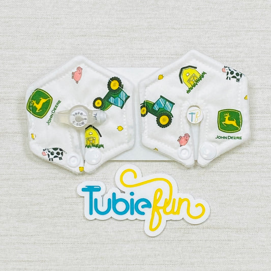 Hexagon G-Tube Button Pad Cover - Tractor on White