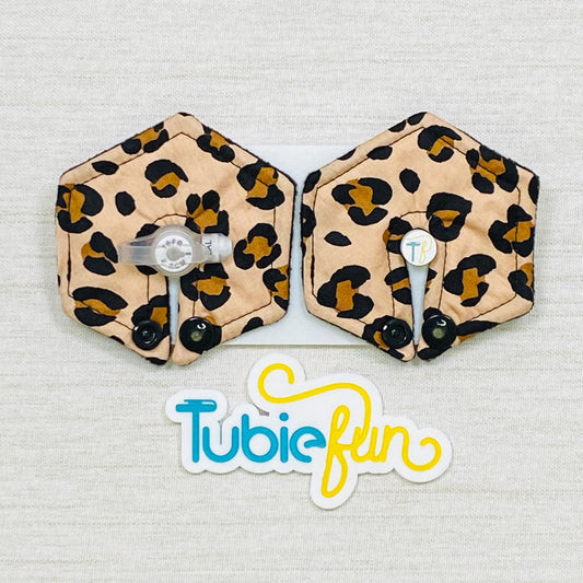 Hexagon G-Tube Button Pad Cover - Leopard Print on Tan