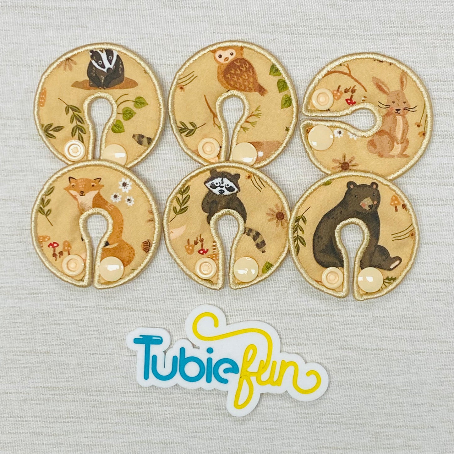 G-Tube Button Pad Cover - Woodland Animals on Cream