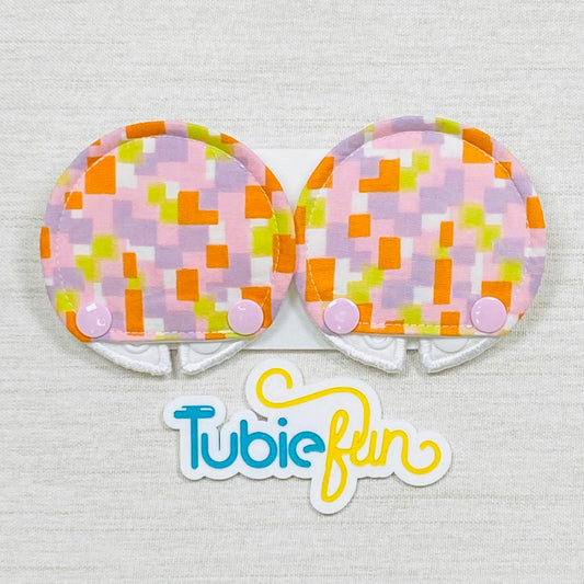 Covered Button Pad - Pink and Orange Squares