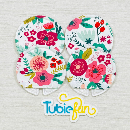 Covered Button Pad - Flowers on White