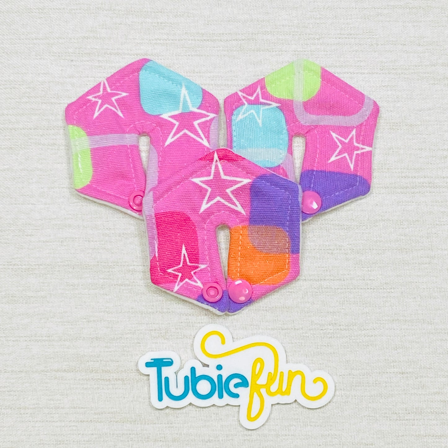 Hexagon G-Tube Button Pad Cover - Glitter Stars on Pink