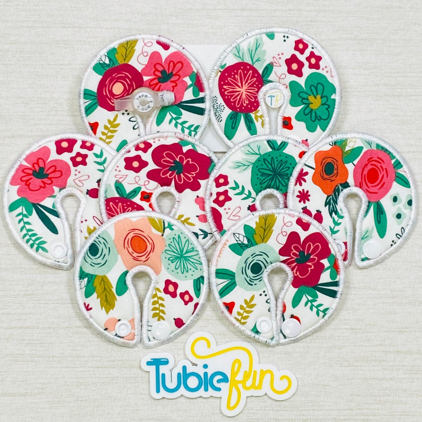 Button Pad Cover Large - Flowers on White