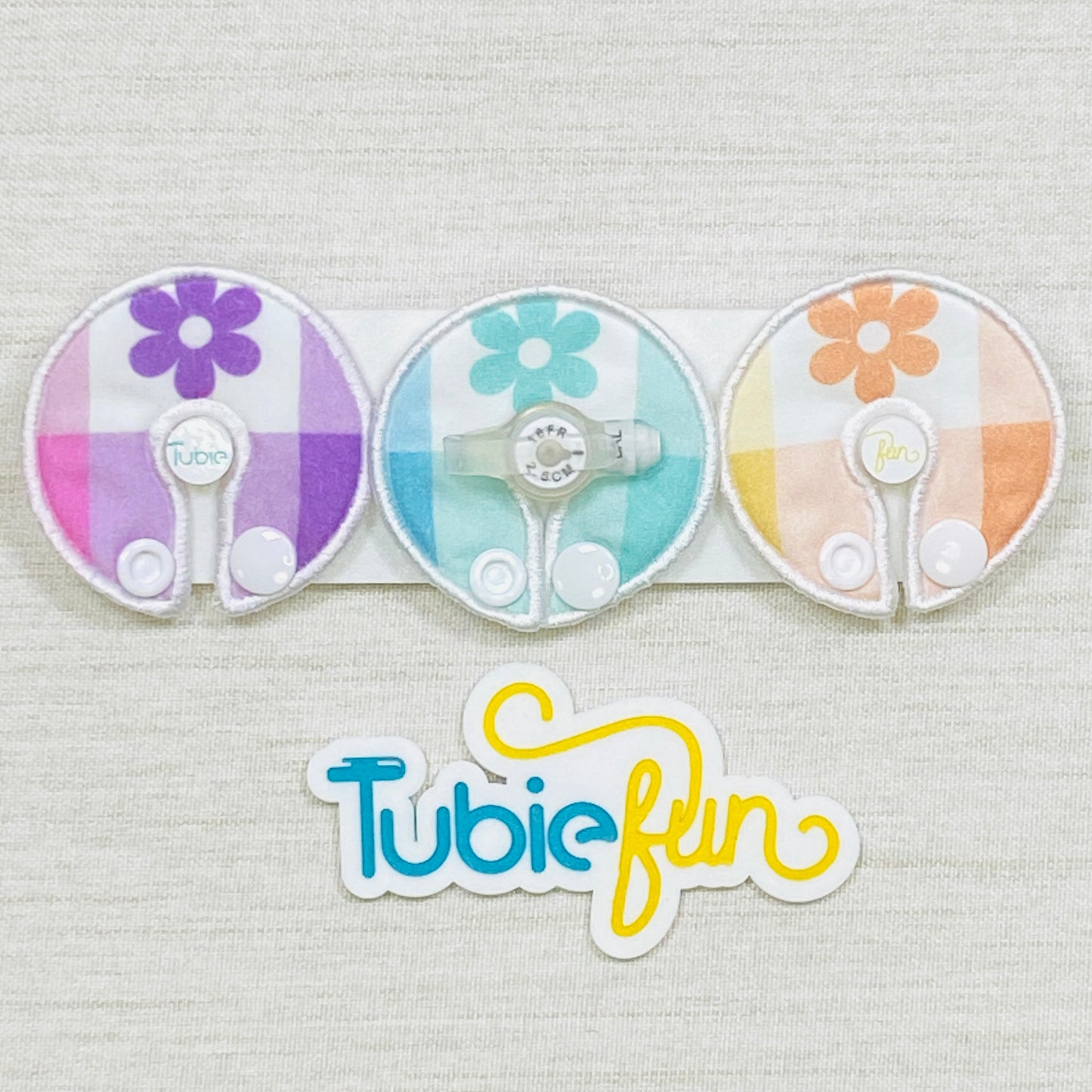 G-Tube Button Pad Cover - Flowers on Check