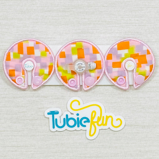G-Tube Button Pad Cover - Pink and Orange Squares