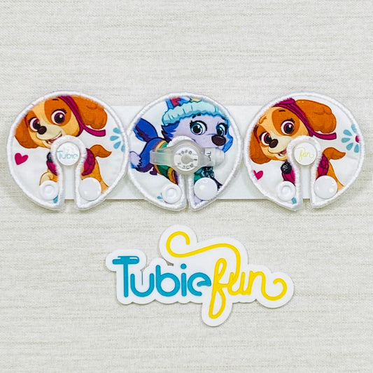 G-Tube Button Pad Cover - Pup Patrol on White