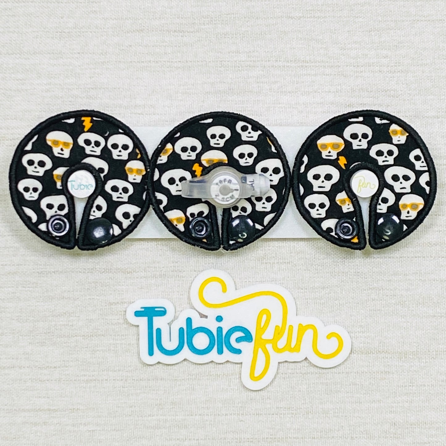 G-Tube Button Pad Cover - Skulls on Black