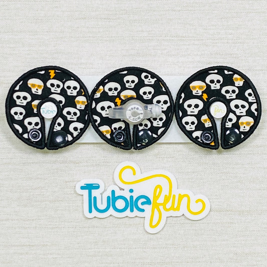 G-Tube Button Pad Cover - Skulls on Black