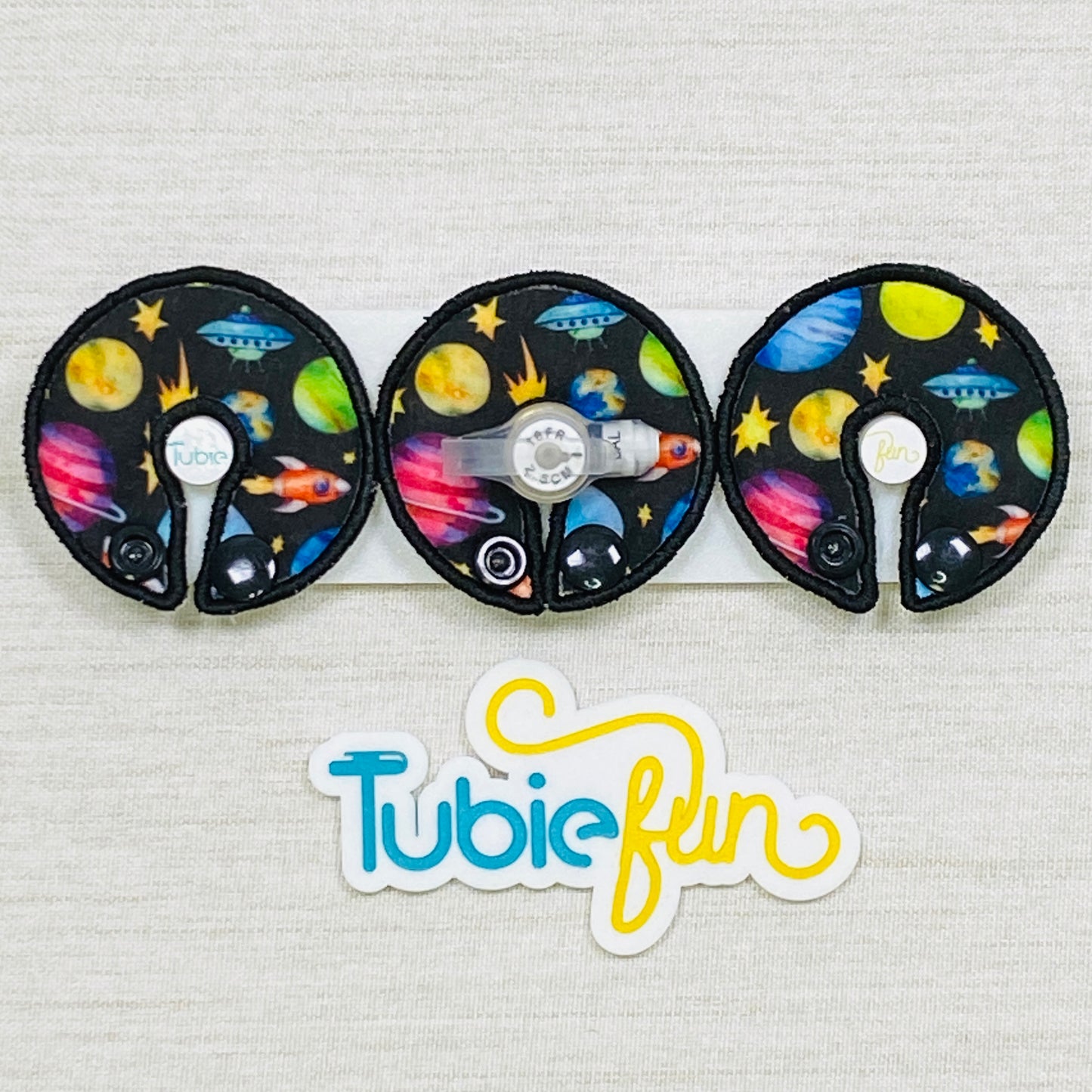 G-Tube Button Pad Cover - Planets on Black