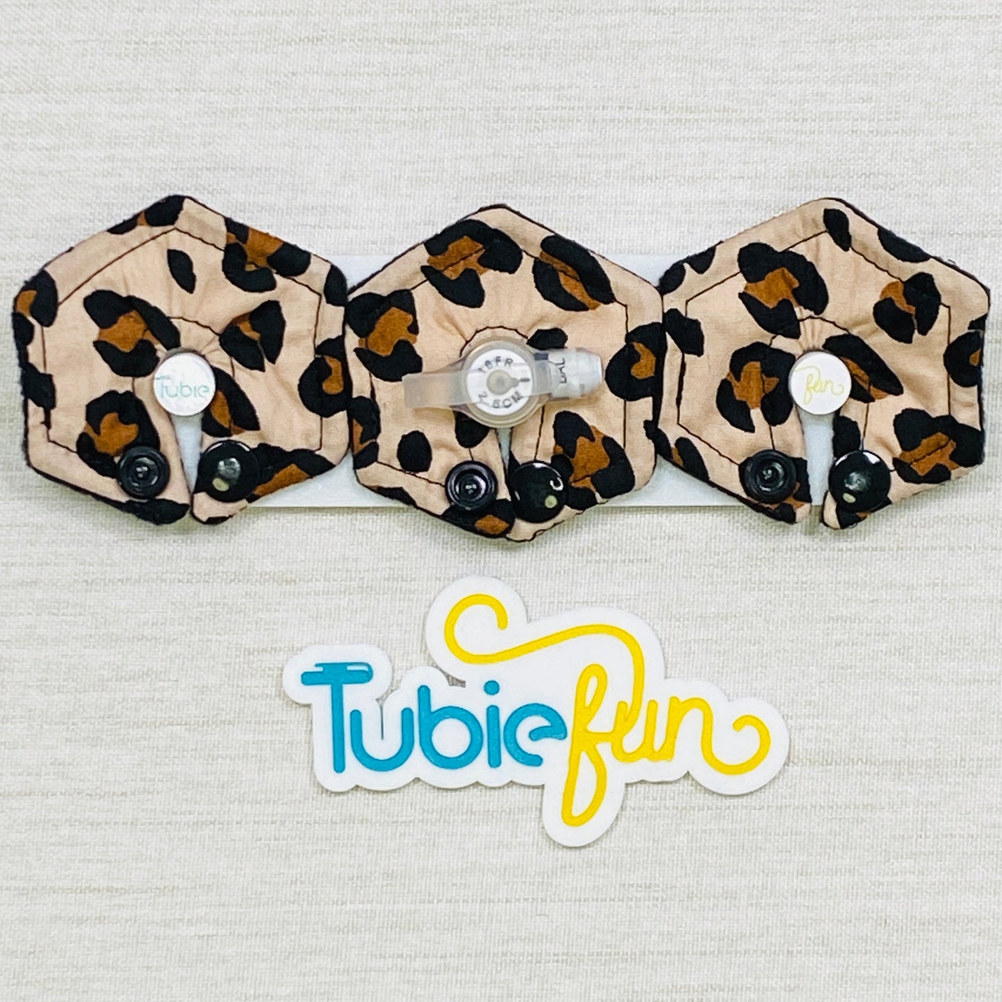Mini Hexagon G-Tube Button Pad Cover - Leopard Print on Tan