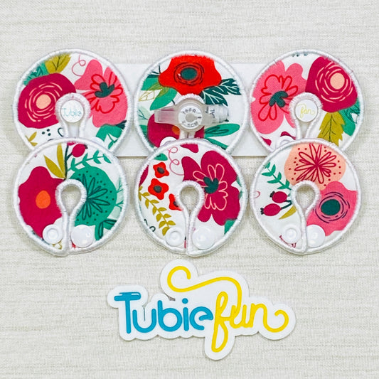 G-Tube Button Pad Cover - Flowers on White